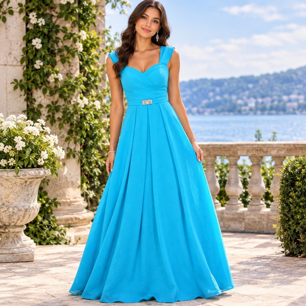 Cinderella Turquoise Blue Formal Gown Rhinestone Waist Chiffon Prom Dress Small